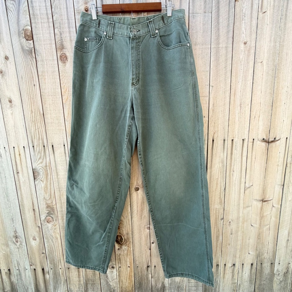 Lee 30 Cinch Back Sage Green Denim Jeans Vintage Workwear Skater Indie Retro 90s